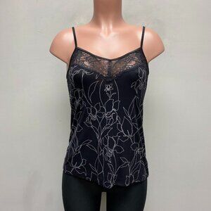 Soma Womens Black Floral V-Neck Lace Sleeveless Pullover Camisole Top XS